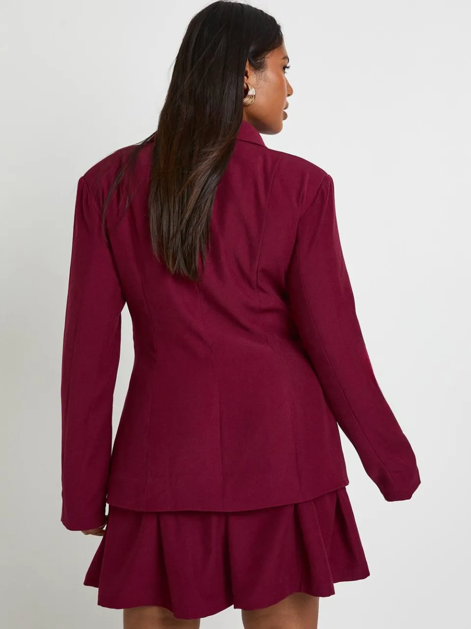 boohoo Dames Plus Blazerjurk met geplooide zoom bordeaux rood, foto 2