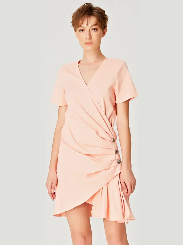 S&J Weekends Korte asymmetrische gedrapeerde jurk Roze