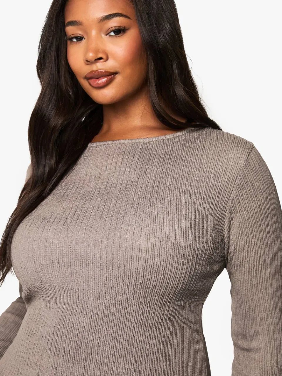 boohoo Dames Plus Ripple Textuur Bodycon Jurk mokka, foto 4