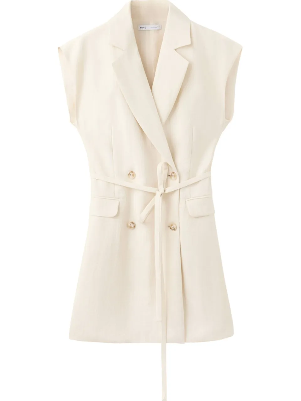 Mango korte zomerjurk met ceintuur - beige, foto 2