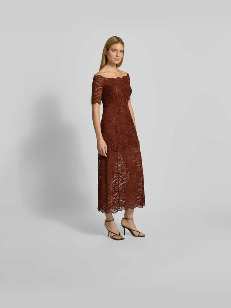 Rabanne Maxi-jurk van bloemenkant middenbruin, foto 4