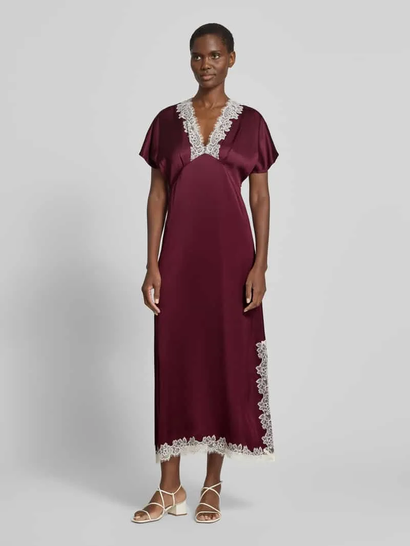 Jake*s Collection Maxi-jurk van viscose met kanten inzet Oudroze