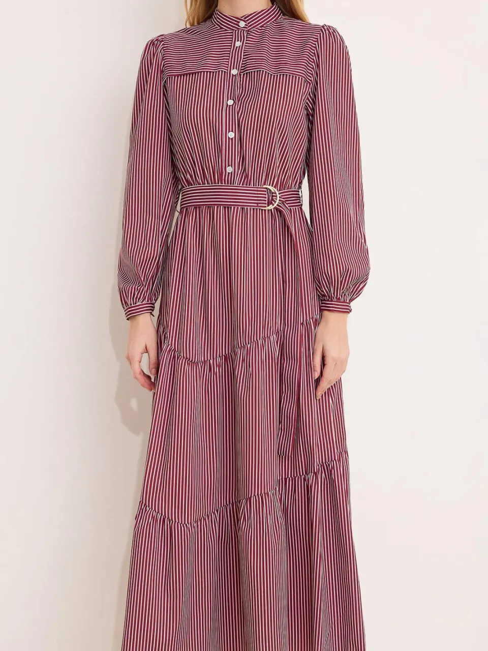 Turkishsouq Gestreepte maxi-jurk voor dames, lange casual/dagelijkse A-lijn jurk met hijab roze, foto 2