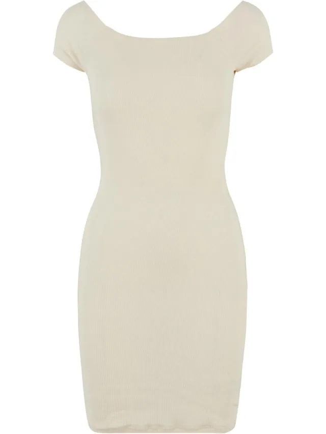 Urban Classics Dames/Dames Ribbed Off Shoulder Dress (Wit zand) Gebroken wit