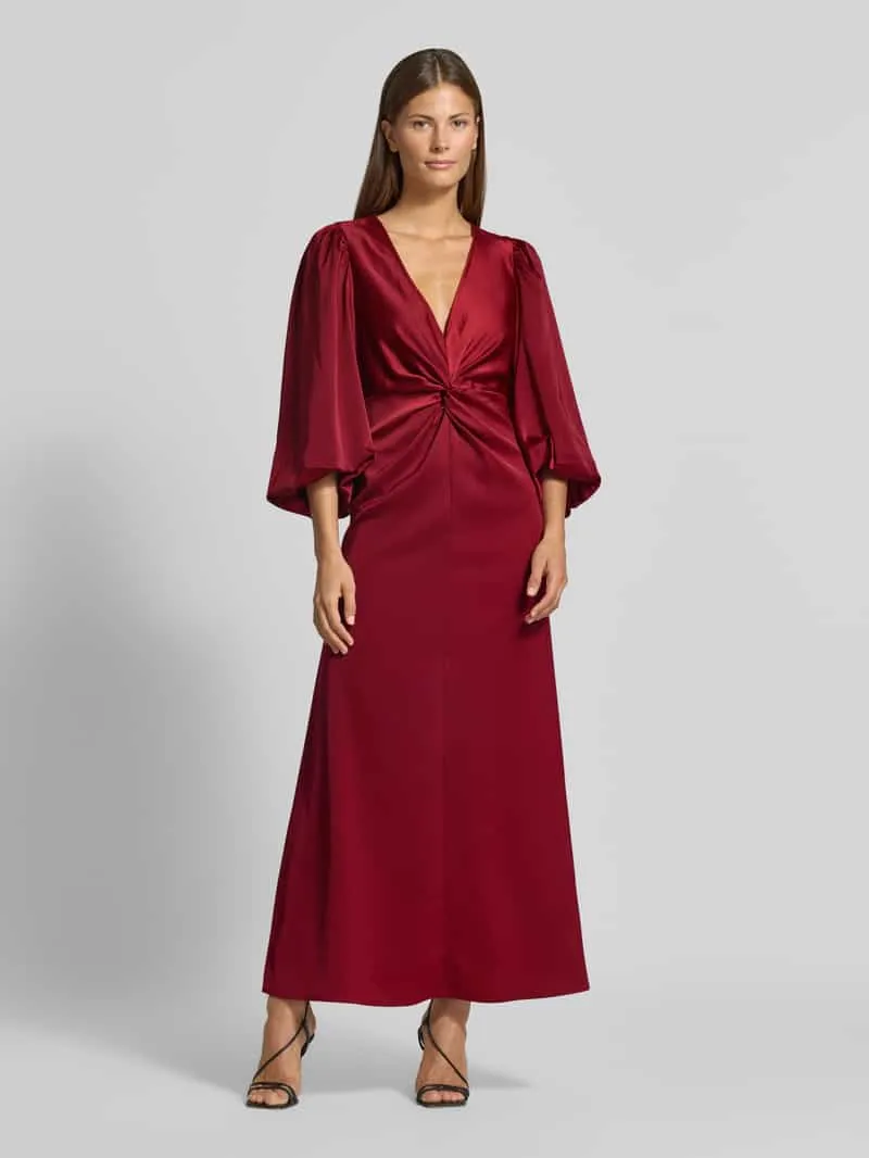 Yas Cocktailjurk met knoopdetail en v-hals model 'THEA' Bordeaux