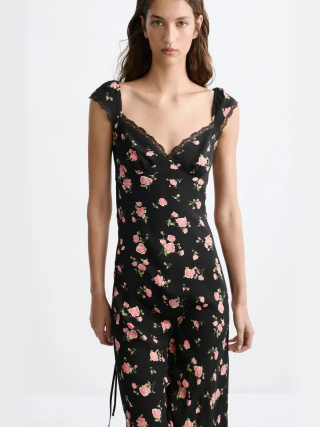 Mango viscose gebloemde jurk - zwart, foto 3