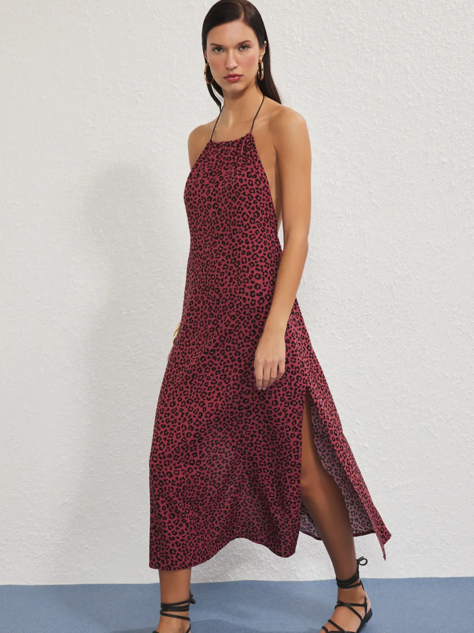 Trendyol TRENDYOLMİLLA Dames Meerkleurig Dierenprint Maxi Mouwloos Strandkleding A-lijn Strandjurken Veelkleurig