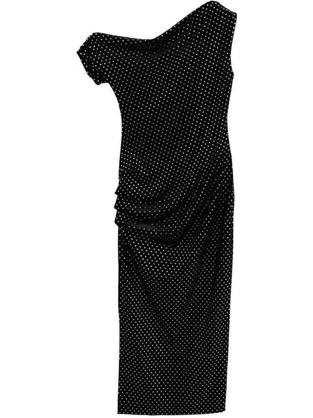 Next Dames - Halflange jurk met één schouder en ruches - Zwart Black Velvet