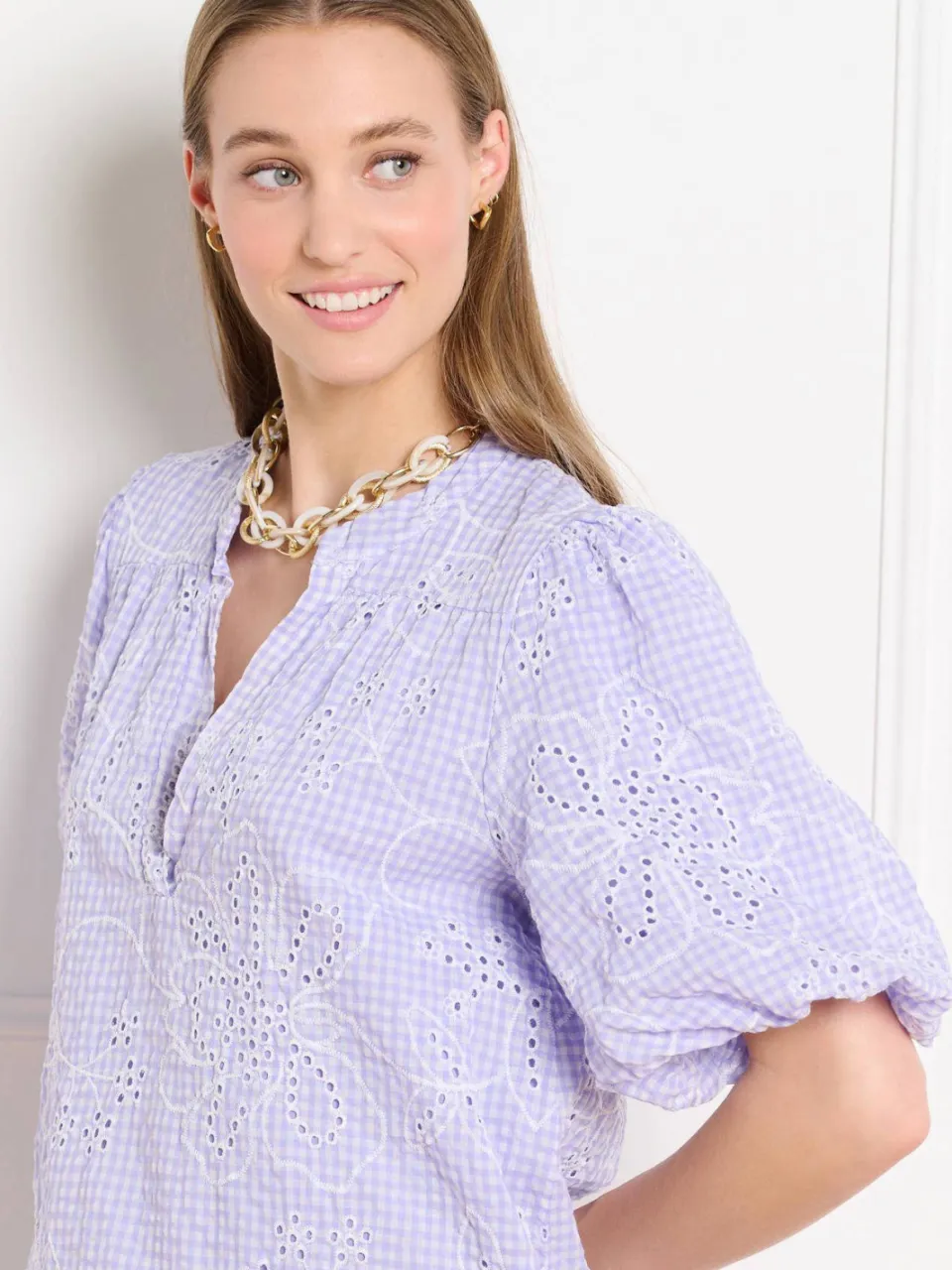 LOLALIZA geruite blousejurk broderie lila, foto 7