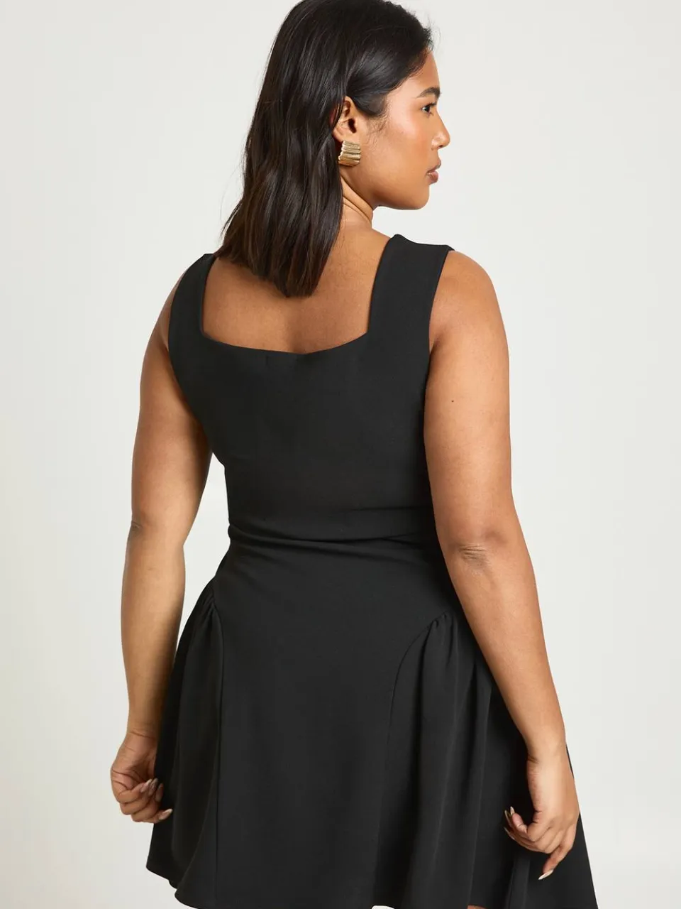 boohoo Dames Plus Vierkante Hals Volle Rok Mini Jurk zwart, foto 2