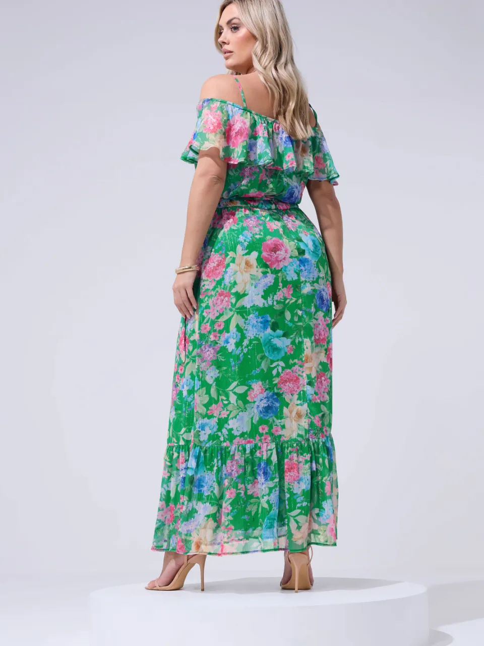 Yours London Groene Jurk Met Bloemenprint En Metallic Glans, foto 2