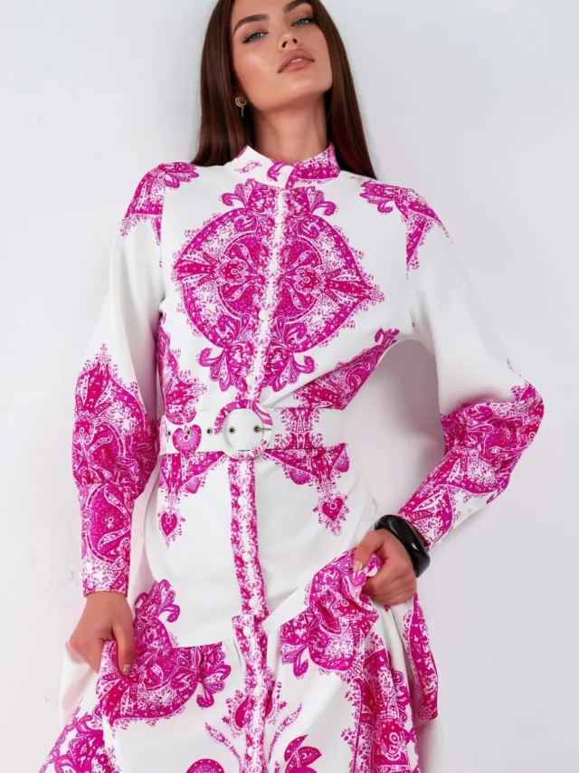 MSN Collection Paisleymotief Maxijurk met Ceintuur en Blouse-Kraag veelkleurig, foto 2