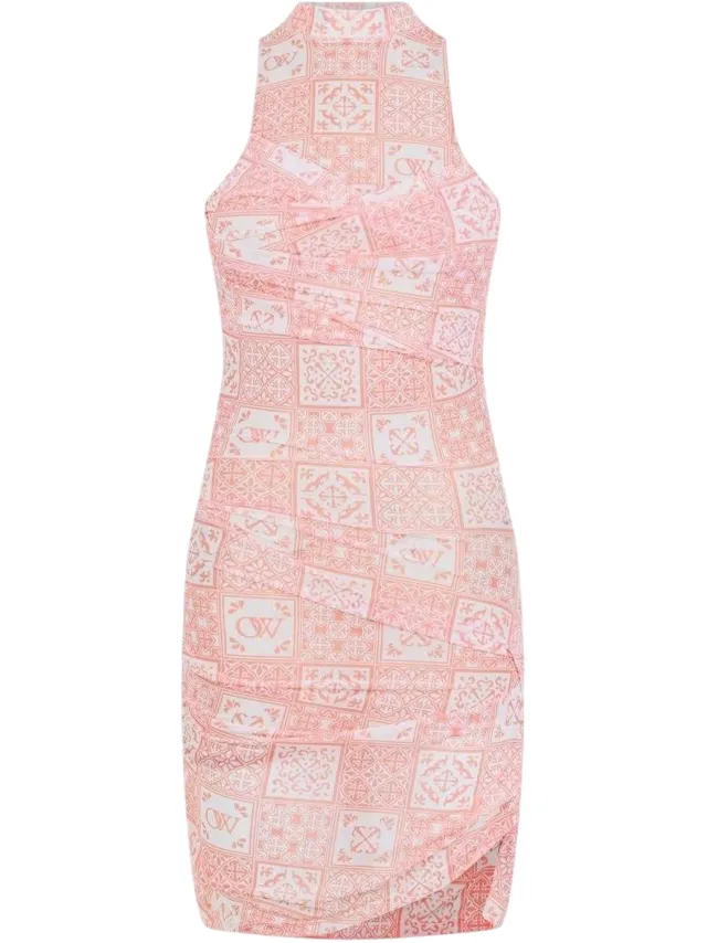 Off-White Off White Dames Tulle Hoge Hals Jurk (Roze/Wit)