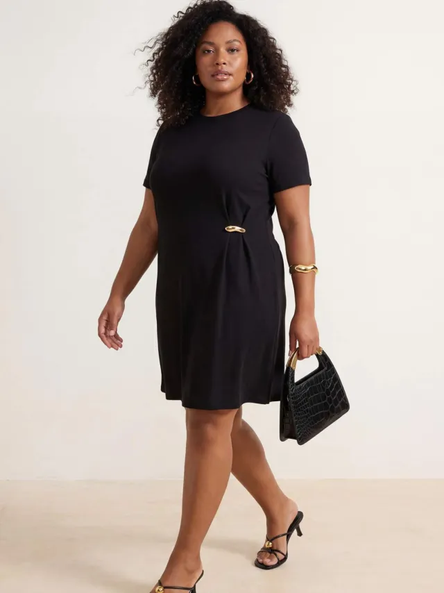 Trendyol Curve Dames Zwart Effen Kort / Mini Kort Casual Recht Grote maten Jurk
