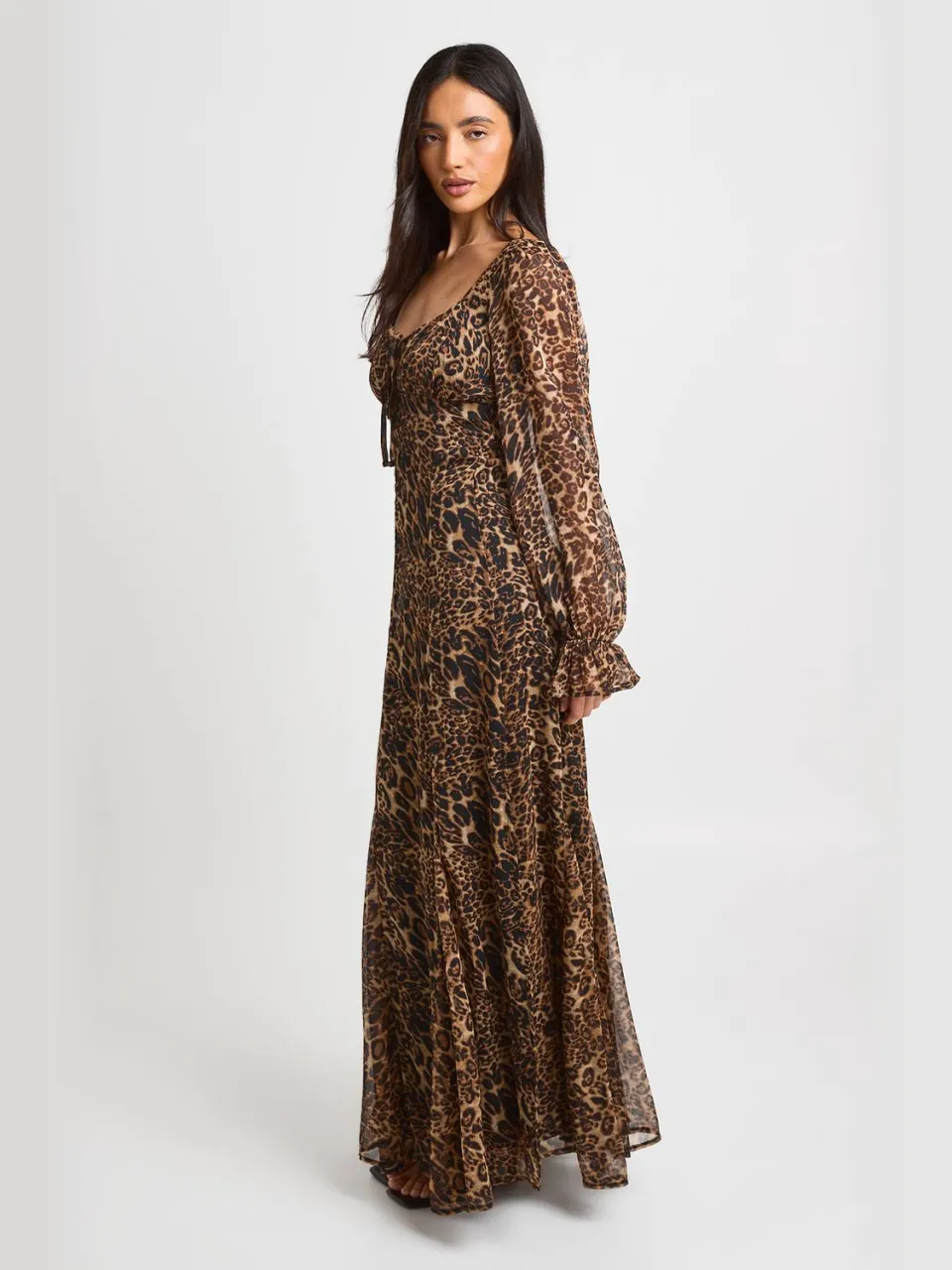 boohoo Dames Milkmaid Maxi-jurk Met Luipaardprint, foto 3