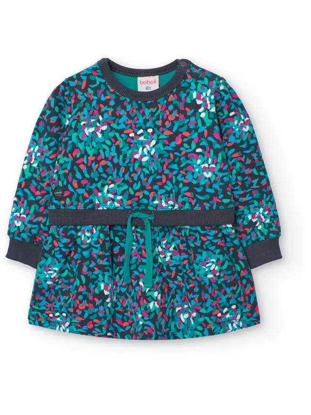 boboli Fleece Printed Lang Mouw Jurk Veelkleurig 18 Months Meisje