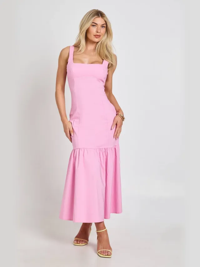 boohoo Dames Jurk Met Verlaagde Zoom Midaxi Fitted Pastelroze