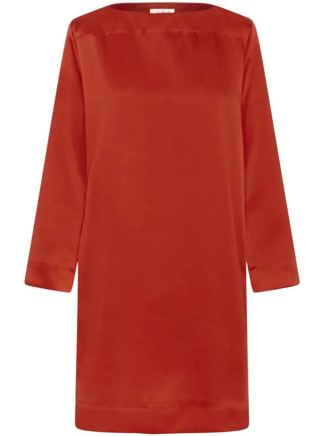 SOAKED IN LUXURY Dames jurk met lange mouwen en een bootnek Soaked in Luxury Liva rood