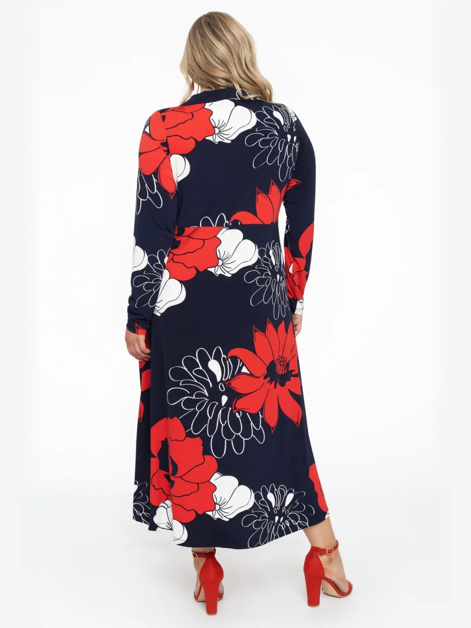 Yoek Jurk met strassknopen POPPY | Rood, foto 3
