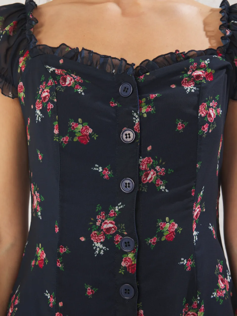 Trendyol TRENDYOLMİLLA Dames Donkerblauw Bloemen Midi Kort Casual A-lijn Jurken marineblauw/blauw, foto 2