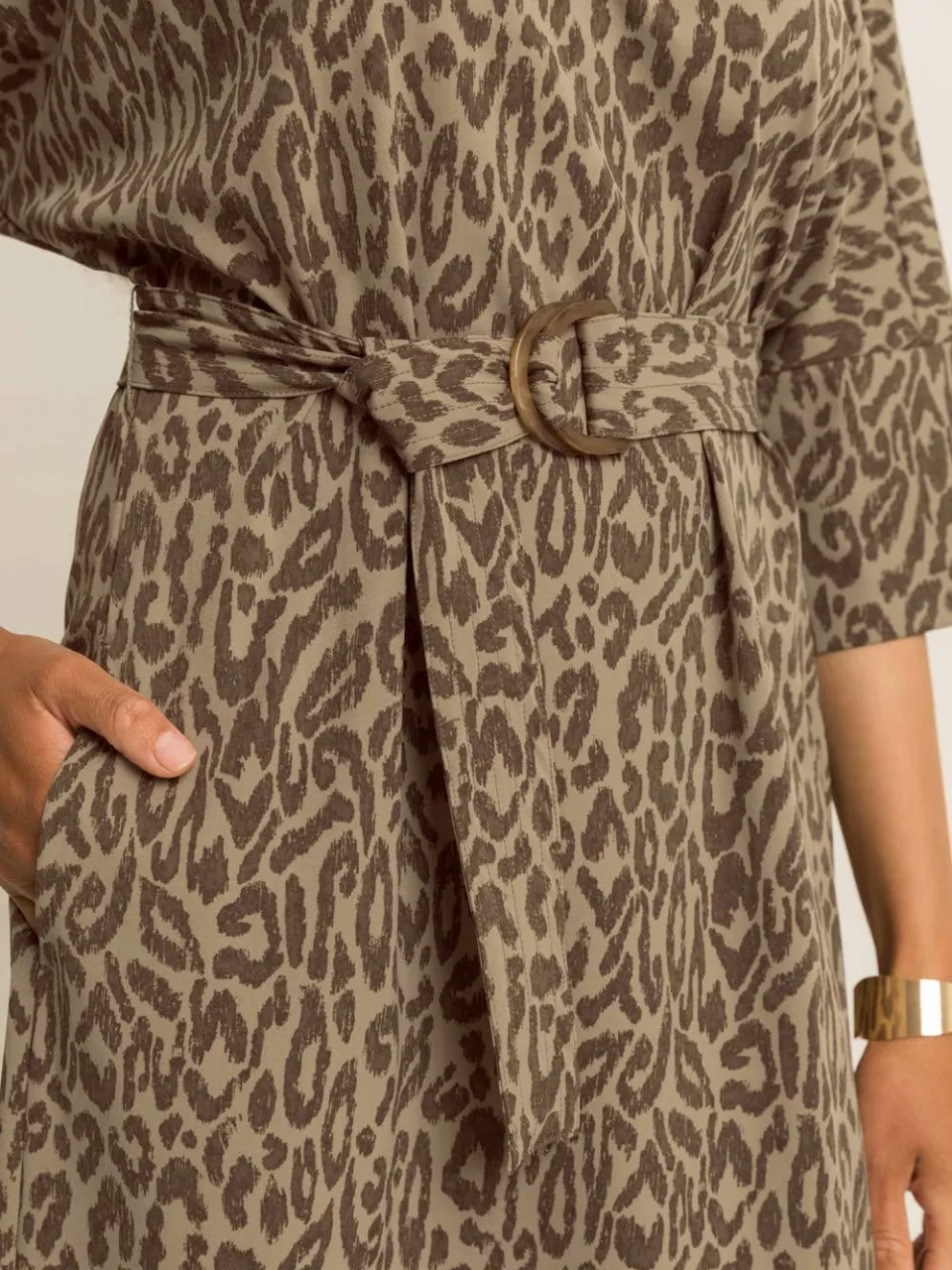 Expresso travelstof midi jurk met panterprint - bruin, foto 4
