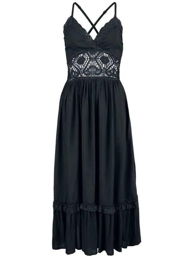 Gothicana zwarte maxi-jurk met extravagante details - Dames