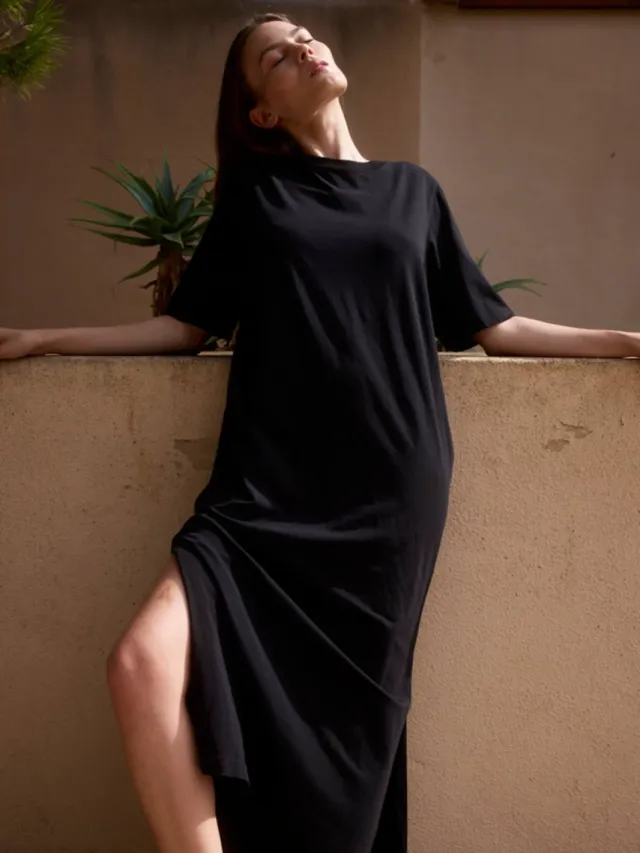 WOTE dames vegan Maxi Jurk Jersey Zwart