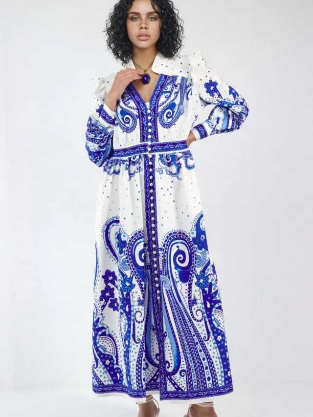 MSN Collection V-hals Paisley Maxi-jurk met Split Veelkleurig