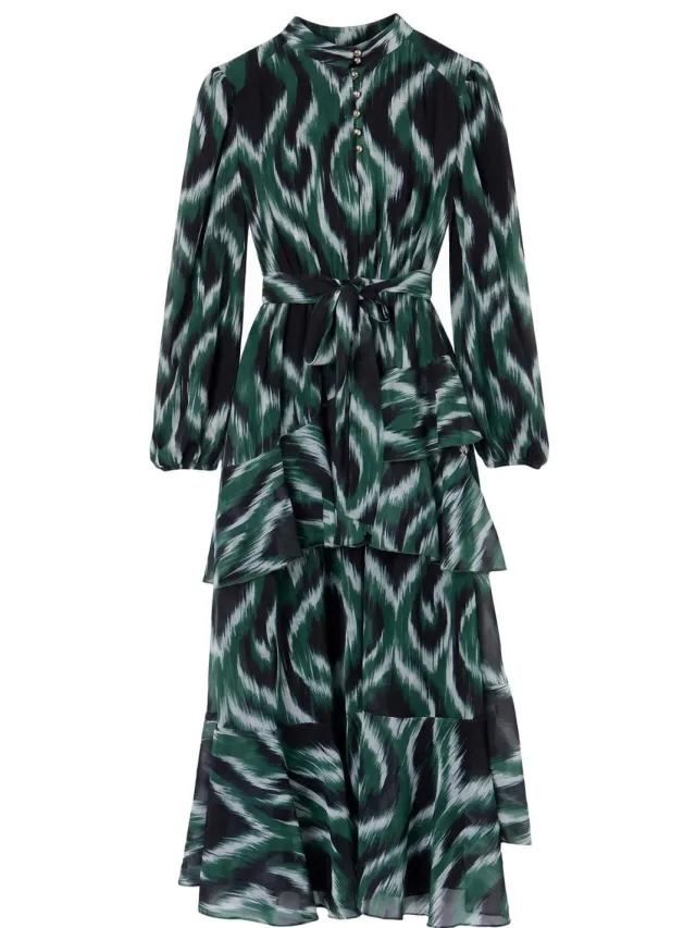 Trendyol Modest Dames Groen Geometrisch patroon Maxi Lang Casual Skater Modest Jurken