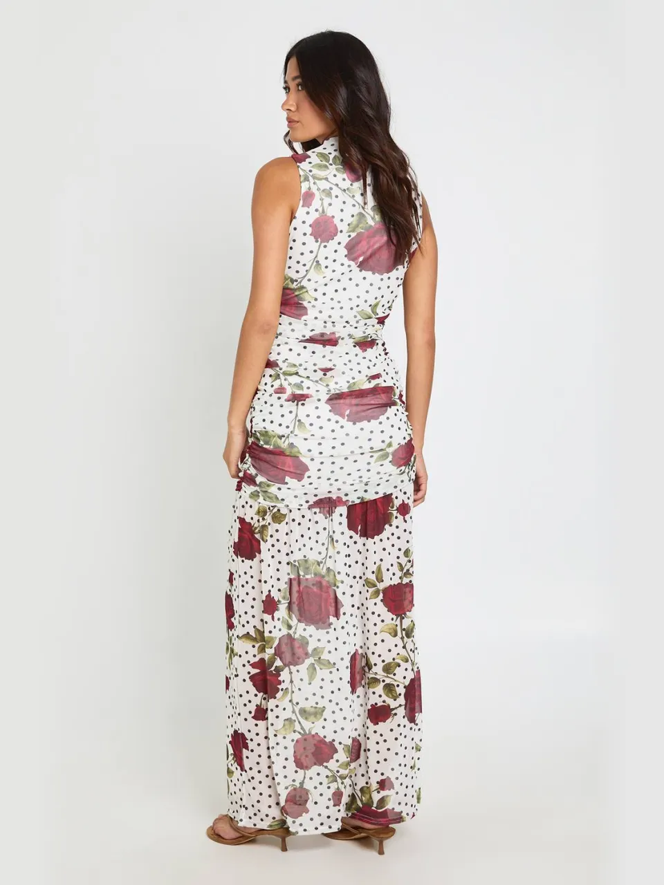boohoo Dames Gebloemde Polkadot Maxi Jurk Met Gerimpeld Lijfje ivoor, foto 2