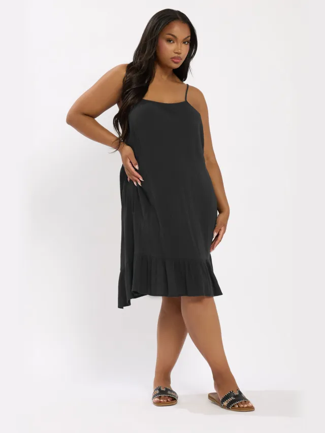 Yours Mini Jurk Van Kreukelstof Met Camibandjes In Zwart Black