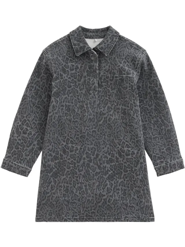 WE Fashion Meisjes denim jurk met luipaardprint Dark grey