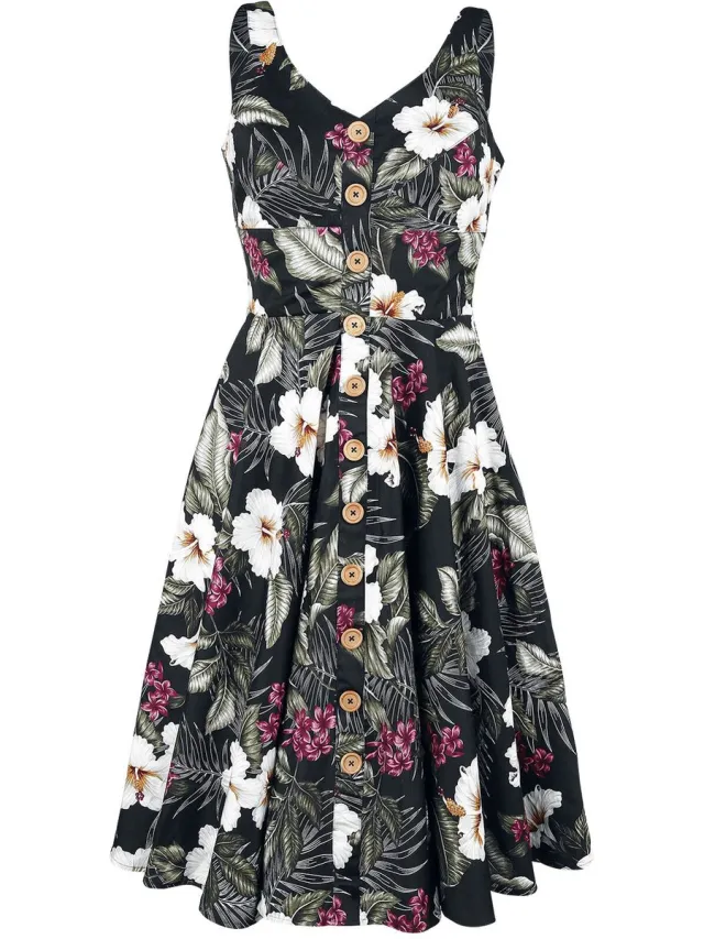 Hell Bunny Tahiti 50's Dames Midi-jurk - zwart