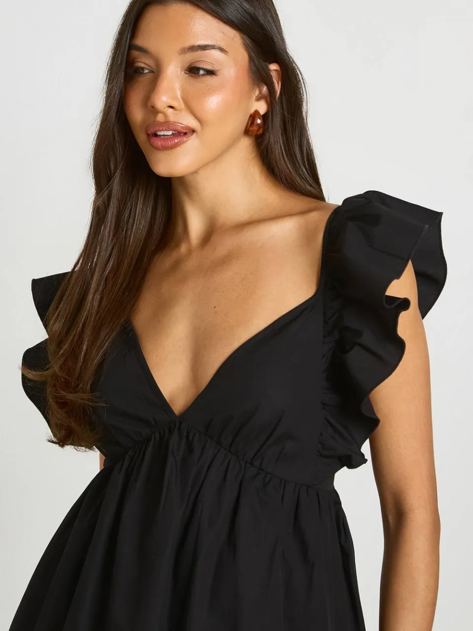boohoo Dames Mini-jurk Met Ruches Op De Schouders En Open Rug zwart, foto 4