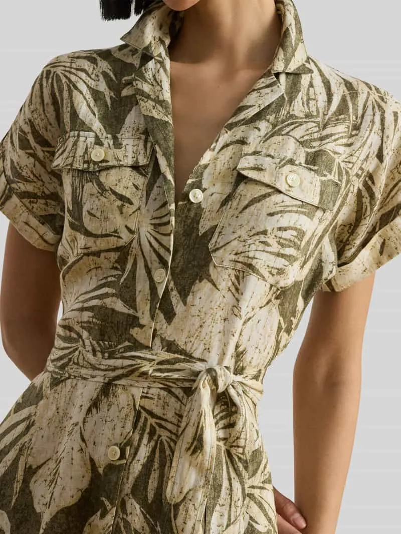 Lauren Ralph Lauren Jurk van puur linnen met strikceintuur kaki, foto 3