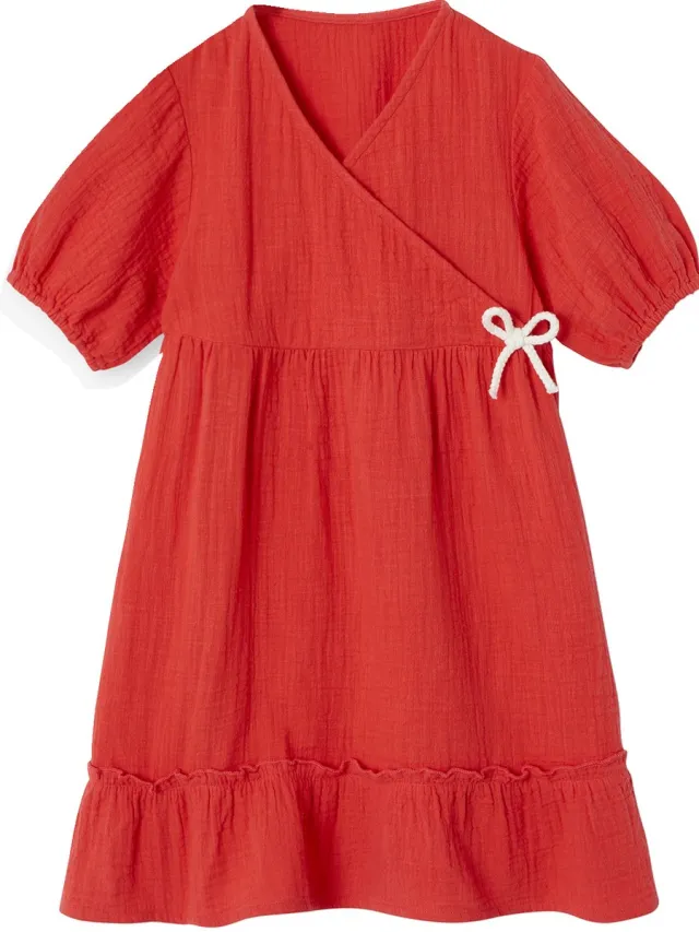 vertbaudet Meisjesjurk met ruches rood