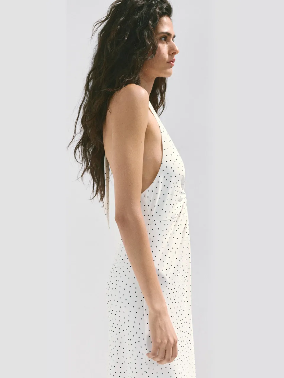 Mango halter midi jurk met stippen - wit, foto 3
