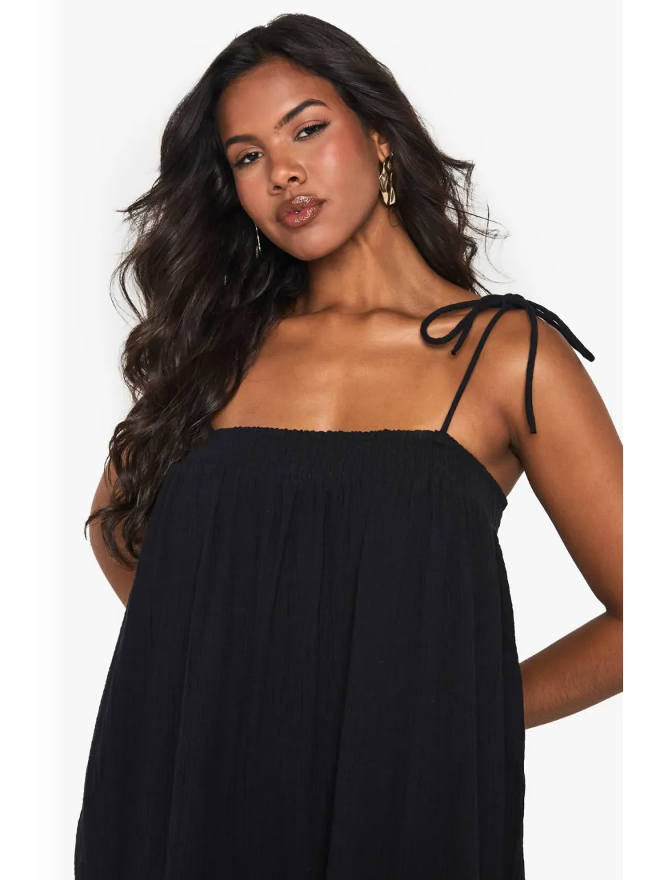 boohoo Dames Textuurgebreide Smocking Maxi Jurk zwart, foto 3