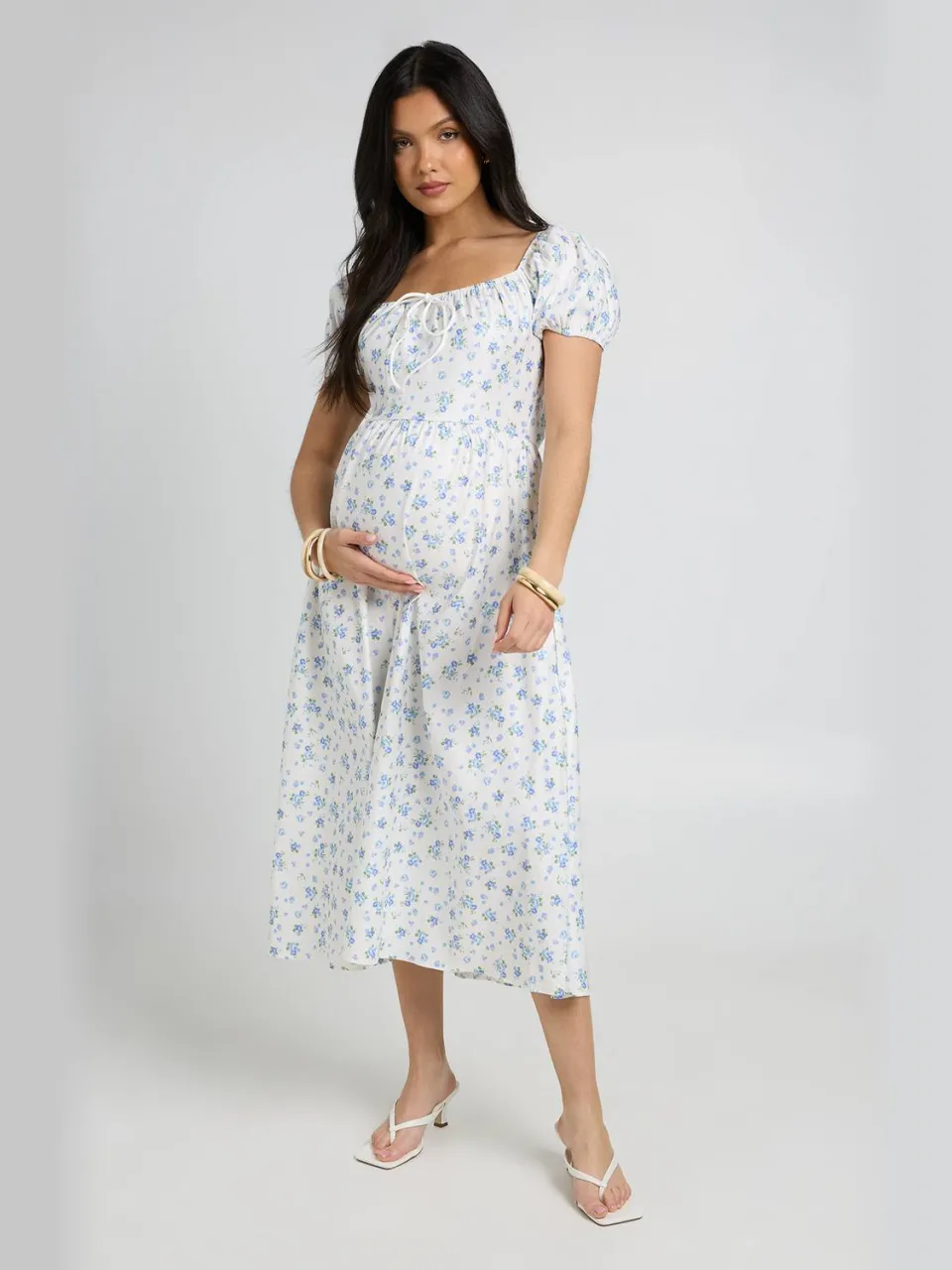 boohoo Dames Zwangerschaps Bloemen Milkmaid Midi Jurk ivoor, foto 3