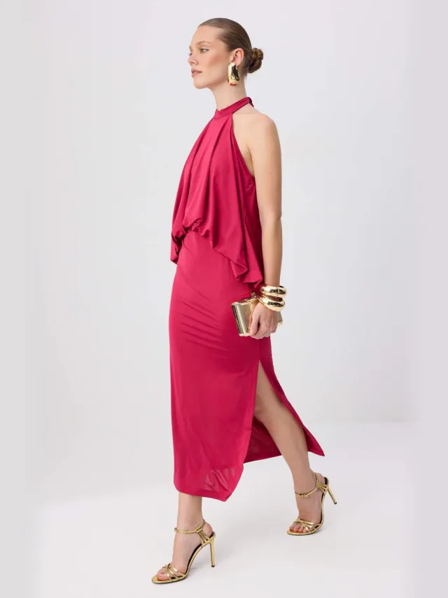 Trendyol TRENDYOLMİLLA Dames Roze Effen Maxi Mouwloos Bodycon Jurken Fuchsia