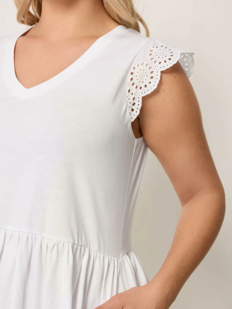 Yours Witte Jurk Met Broderie Anglaise En Peplum-64, foto 5