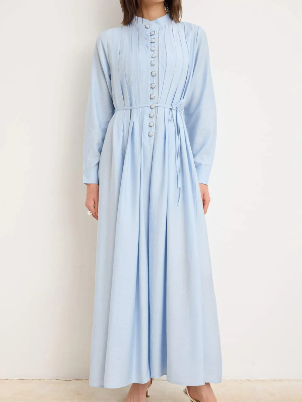Trendyol TRENDYOLMİLLA Dames Blauw Effen Maxi Lang A-lijn Modest Jurken, foto 2