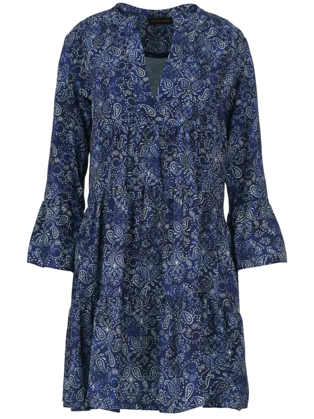 Conquista Marine Paisley jurk met geplooide naden, foto 2