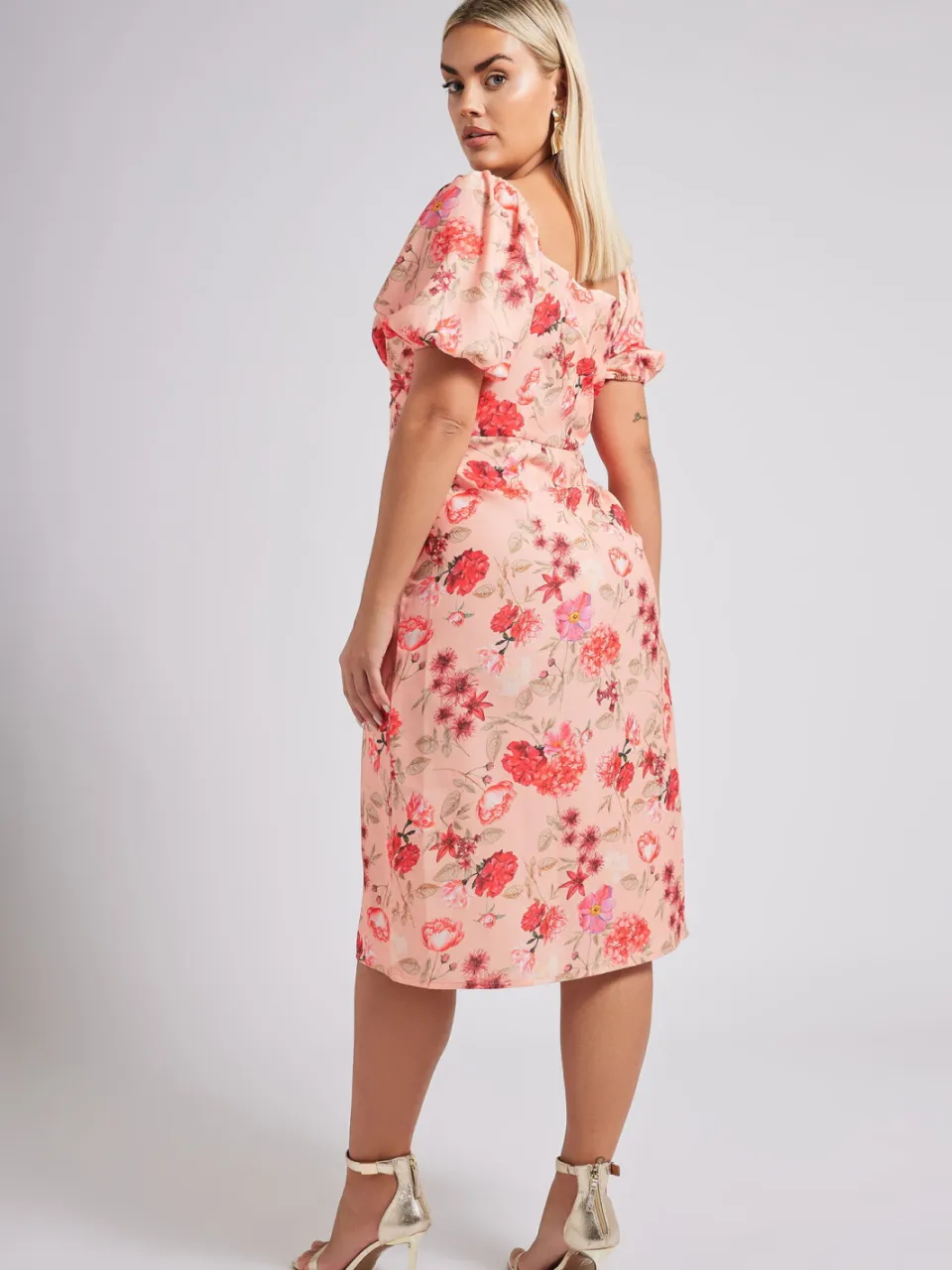 Yours London Midi Jurk Met Bloemenmotief En Korte Mouwen In Roze, foto 4
