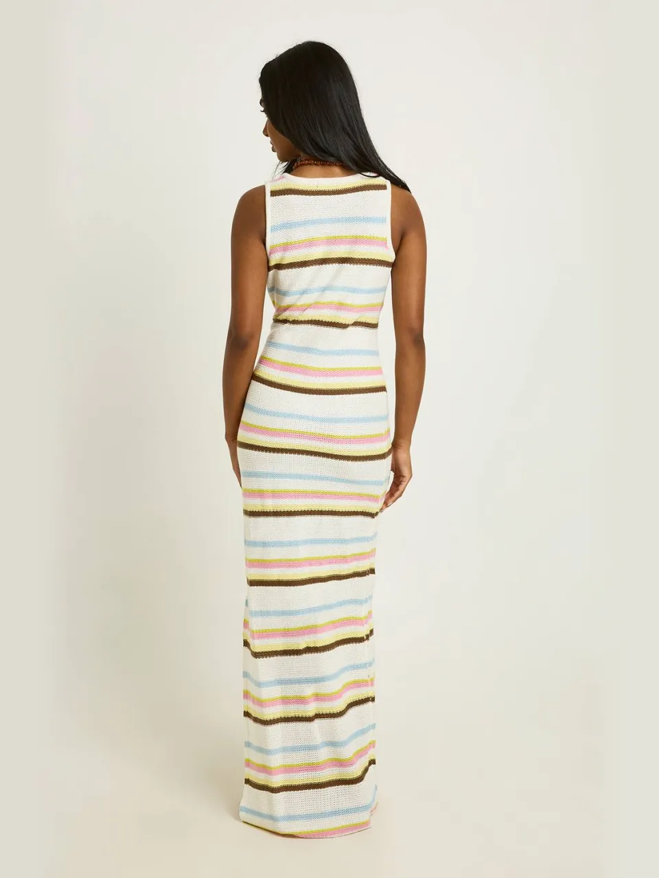boohoo Dames Gestreepte Gehaakte Maxi Jurk ecru, foto 2