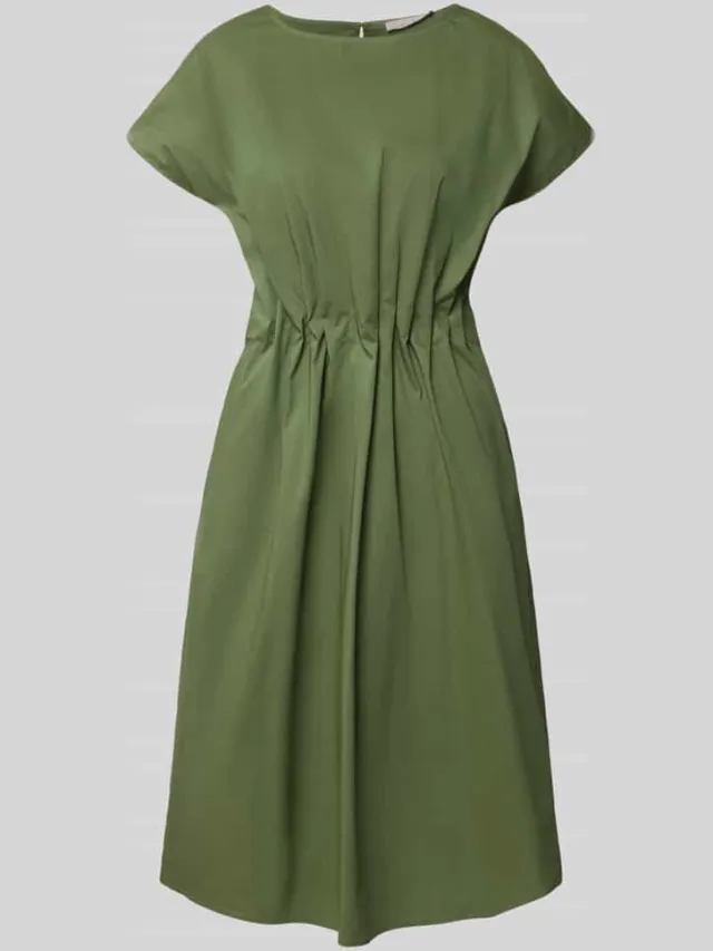 Christian Berg Woman Selection Midijurk met ronde hals en draperieën olijfgroen, foto 2