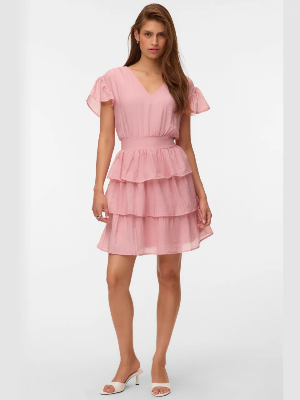 Vero Moda mini jurk met ruches - oudroze, foto 3
