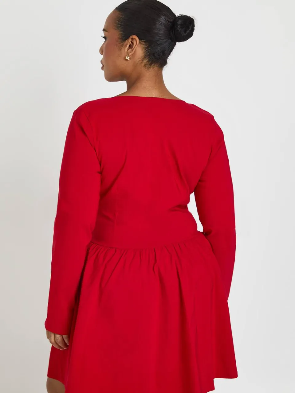 boohoo Dames Plus Bengaline Corset Skater Jurk Met Lange Mouwen rood, foto 2