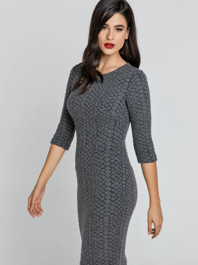 Conquista Donkergrijze jacquard jurk van Conquista Donkergrijs