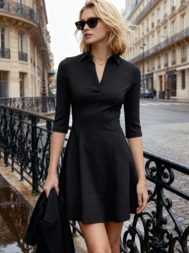 Trendyol TRENDYOLMİLLA Dames Zwart Effen Kort / Mini Driekwart mouw Casual Skater Jurken, foto 2